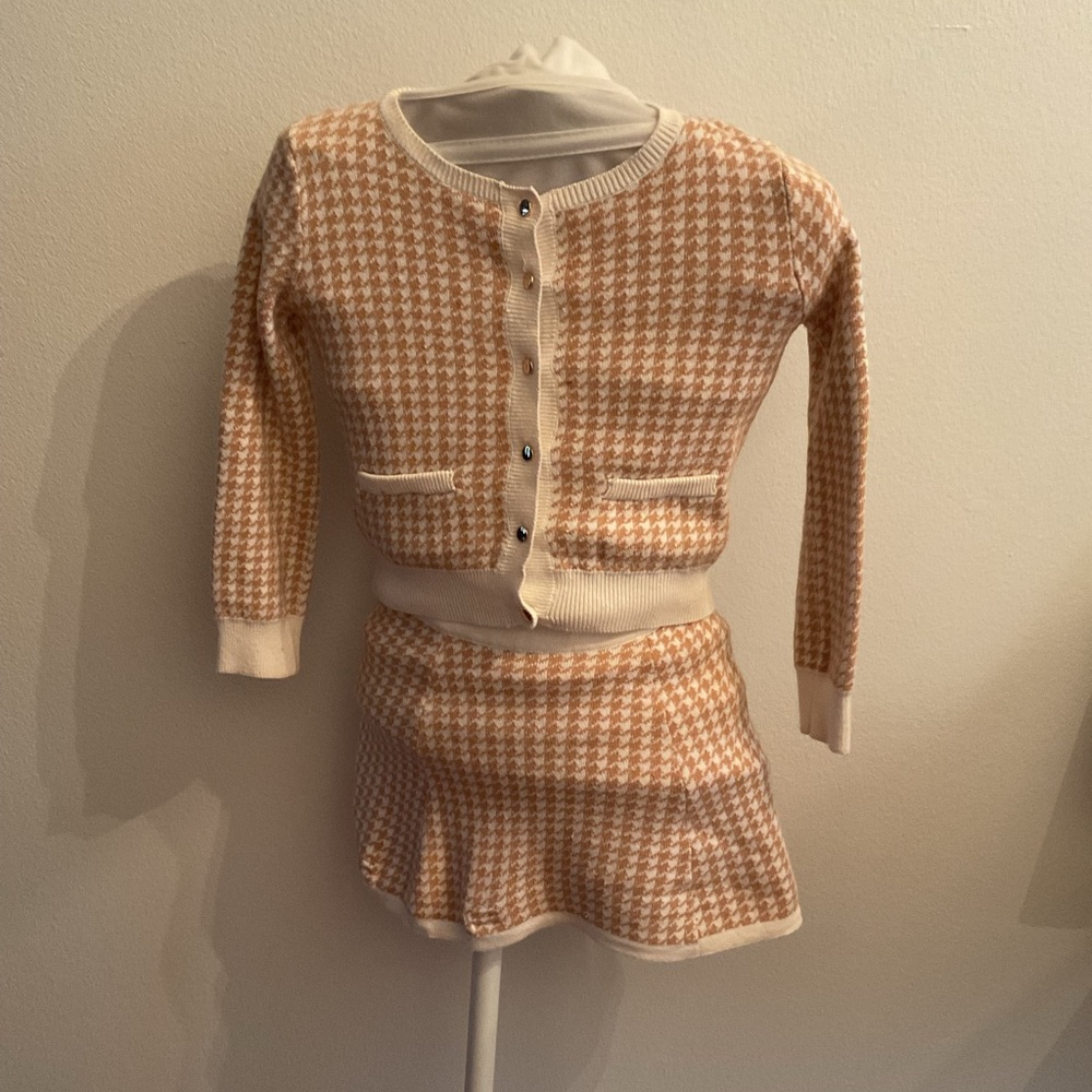 Hope & Henry Girls Houndstooth Cardigan & Skirt Set – Size XXS